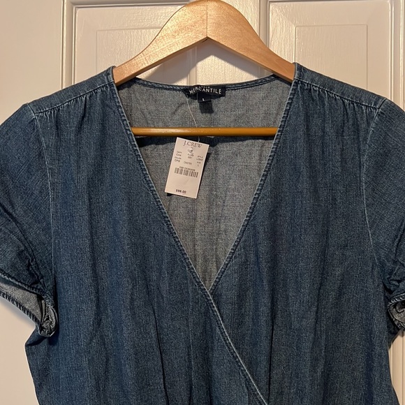 NWT J.Crew Factory Chambray Ruffle Faux-Wrap Dress - Picture 3 of 6